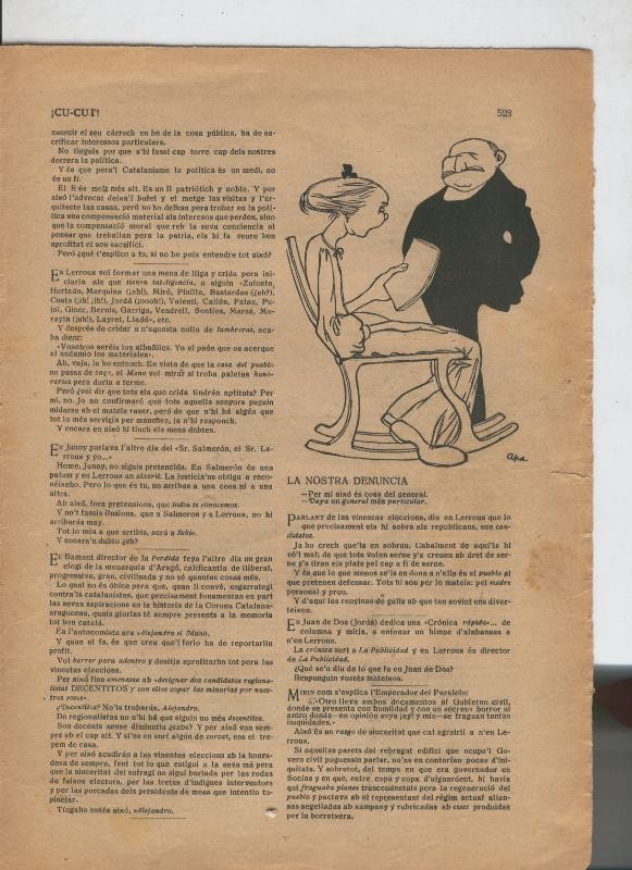 Cu-Cut numero 190 del 17.8.1905: pagina interior del ejemplar, solo es una hoja