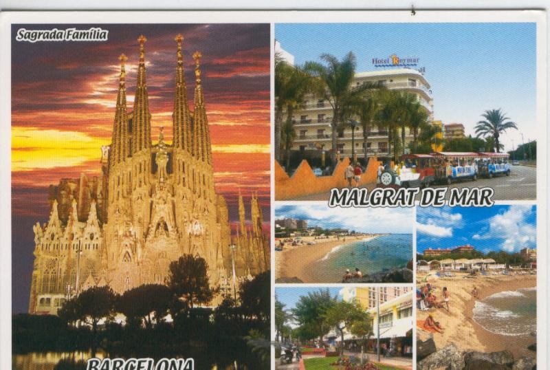 Postal 7424 : Vistas varias de Malgrat de Mar y Sagrada Familia de Barcelona