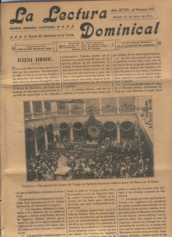 La lectura dominical numero 916 del 22.7.1911