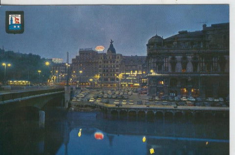 Postal 008199: Vista nocturna de la plaza Arriaga en Bilbao