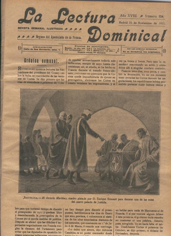 La lectura dominical numero 934 del 25.11.1911