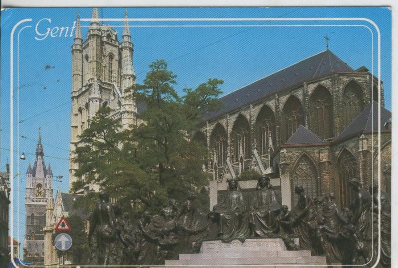 Postal 008472: Gent-Gand, Monument Freres van Eyck et cathedrale