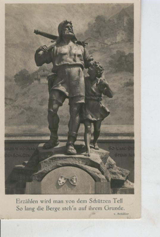 Postal 008528: Estatua de Guillermo Tell y su hijo, Suiza
