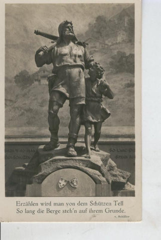 Postal 008528: Estatua de Guillermo Tell y su hijo, Suiza