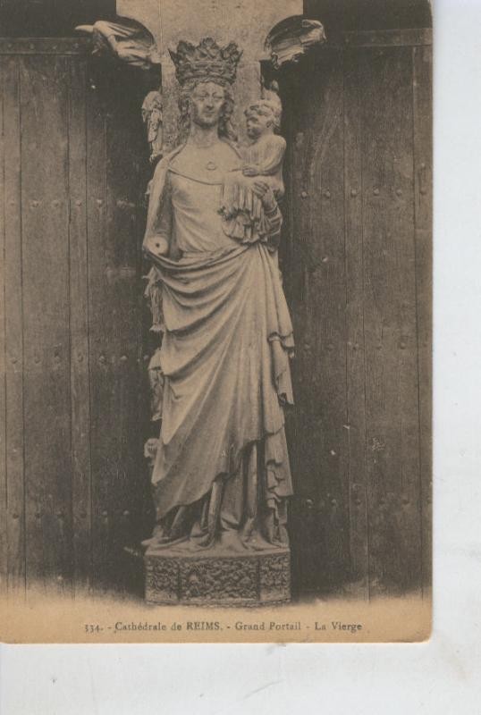 Postal 008529: Catedral de Reims, Virgen en el Gran Portal