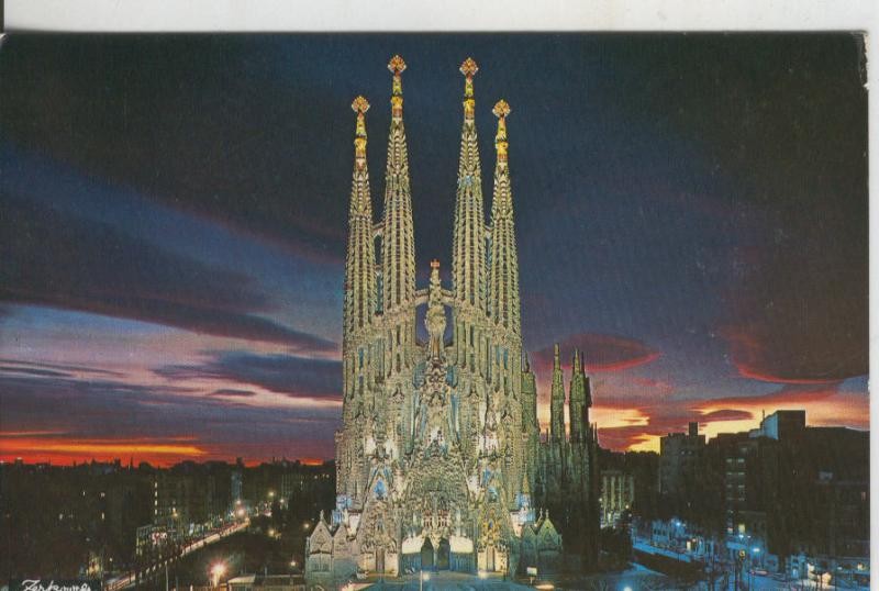 Postal 009423: Sagrada Familia de Barcelona, vista nocturna