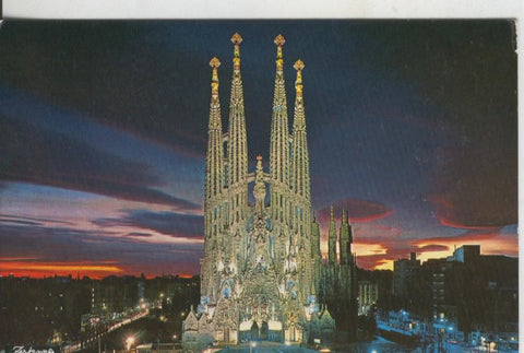 Postal 009423: Sagrada Familia de Barcelona, vista nocturna