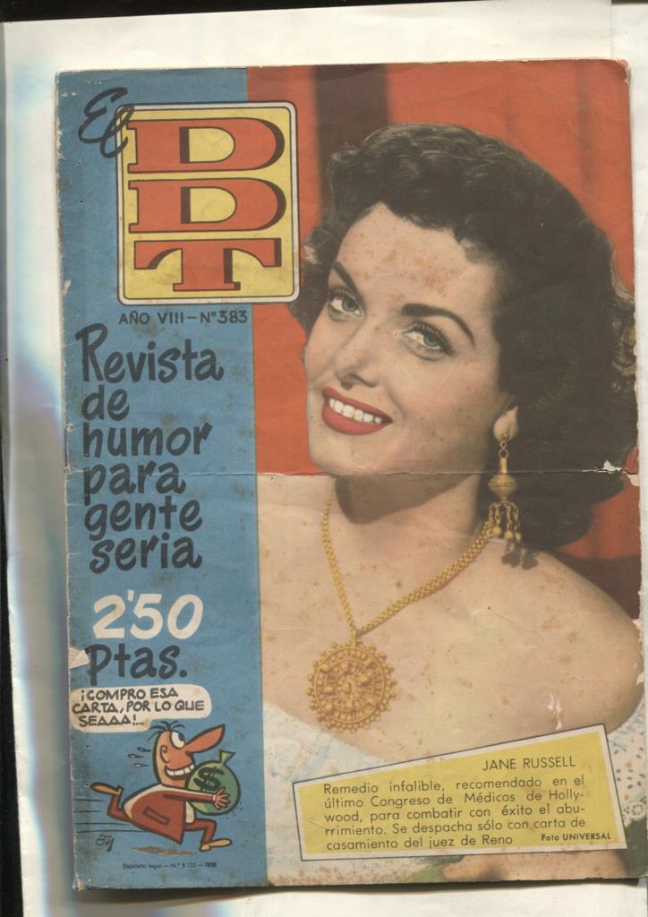 DDT 1ª epoca numero 383: cubierta con Jane Russell (aviejado y cello lado lomo)