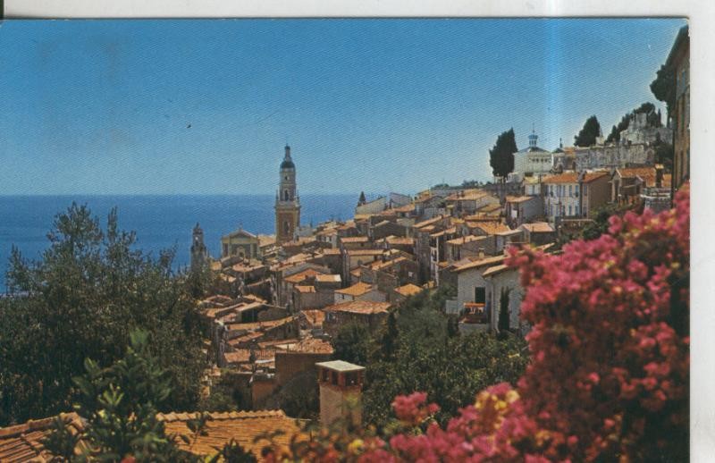 Postal 010389: Vista general de Menton en la Costa Azul, Francia