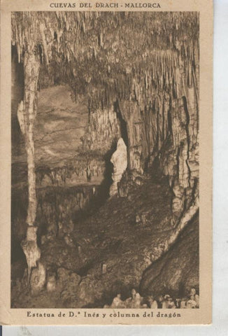Postal 010860: Estatua de Doña Ines y columna del Dragon en las cuevas del Drach en Mallorca