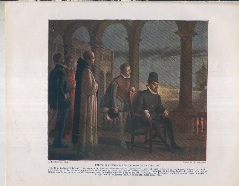 Historia de España lamina 022: Felipe II presenciando un auto de fe (1559)