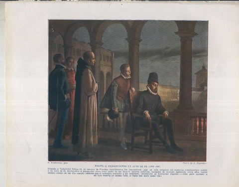 Historia de España lamina 022: Felipe II presenciando un auto de fe (1559)