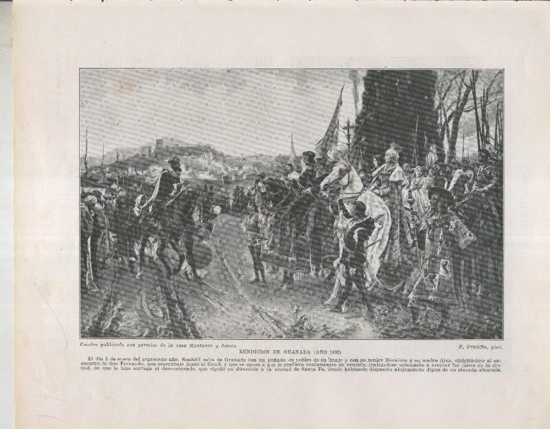Historia de España lamina 036: Rendicion de Granada (1492)