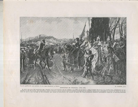 Historia de España lamina 036: Rendicion de Granada (1492)