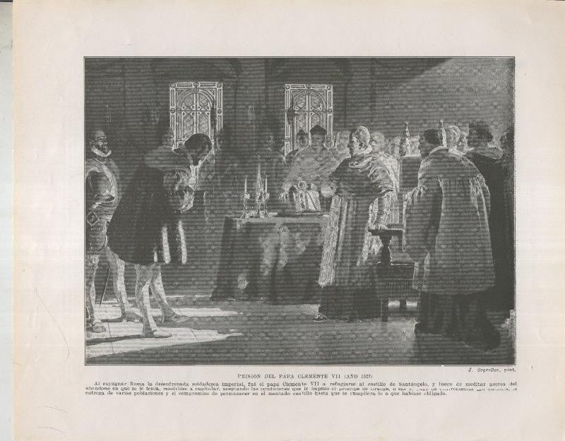 Historia de España lamina 050: Prision del Papa Clemente VII (1527)