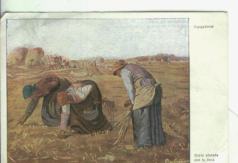 Postal 004356 : Espigadora, pintado con la boca por Berbedienne