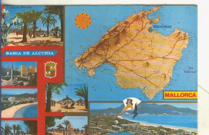 Postal 005045 : Vistas varias de Alcudia y plano de Mallorca