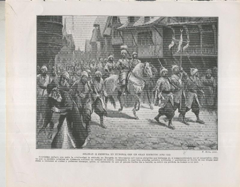 Historia de España lamina 054: Soliman II penetrando en Hungria con su ejercito (1532)