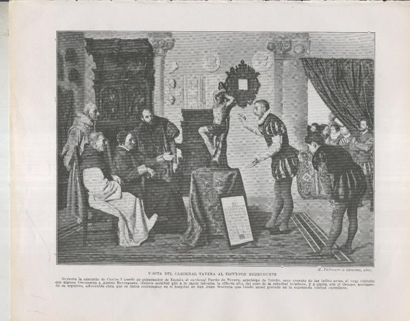 Historia de España lamina 055: Visita del Cardenal Tavera al escultor Berruguete