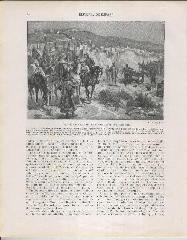 Historia de España lamina 072: Sitio de Malaga por los Reyes Catolicos (1487)
