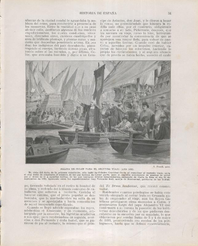 Historia de España lamina 080: Salida de Colon para el segundo viaje (1493)