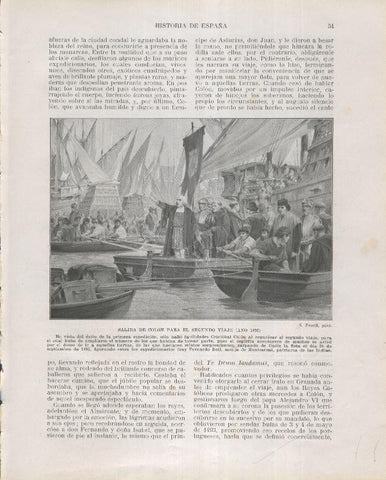 Historia de España lamina 080: Salida de Colon para el segundo viaje (1493)