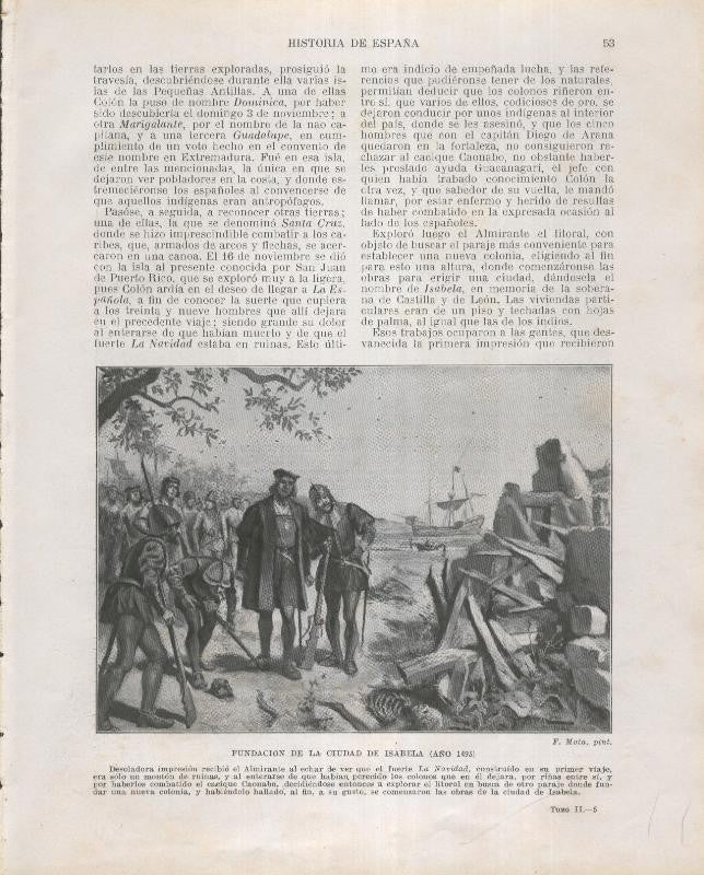 Historia de España lamina 081: Fundancion de la ciudad de Isabela (1493)
