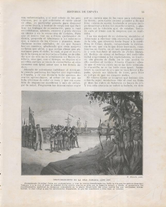 Historia de España lamina 082: Descubrimiento de la isla Jamaica (1494)