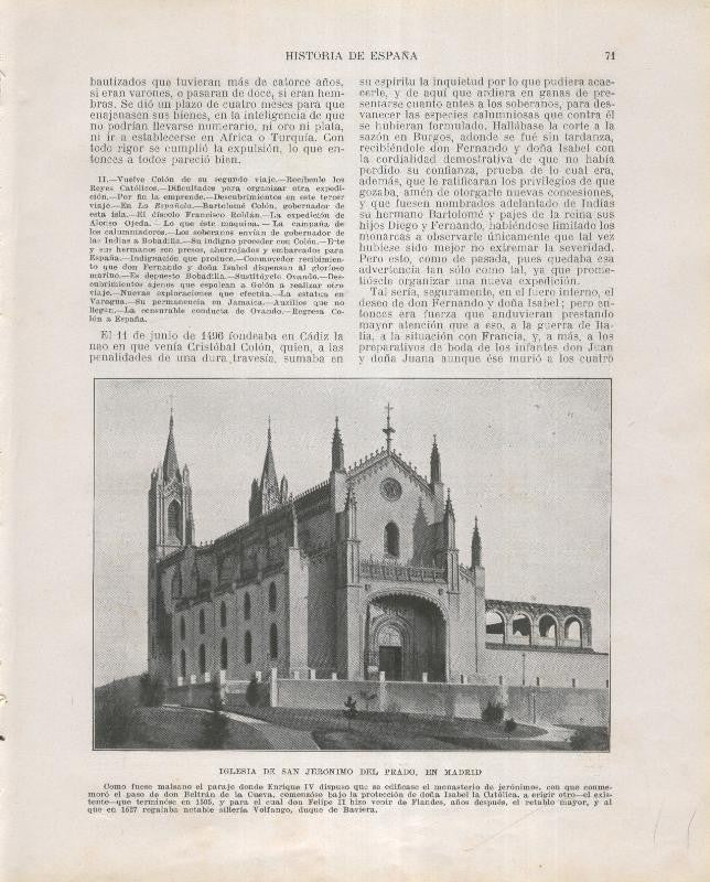 Historia de España lamina 090: Iglesia de San Jeronimo del Prado en Madrid