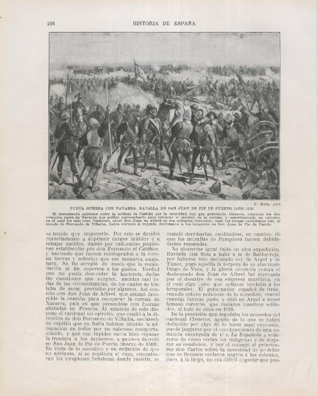 Historia de España lamina 103: Batalla de San Juan de Pie de Puerto (1516)