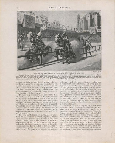Historia de España lamina 105: Fiestas en Barcelona en honor de Don Carlos I (1519)