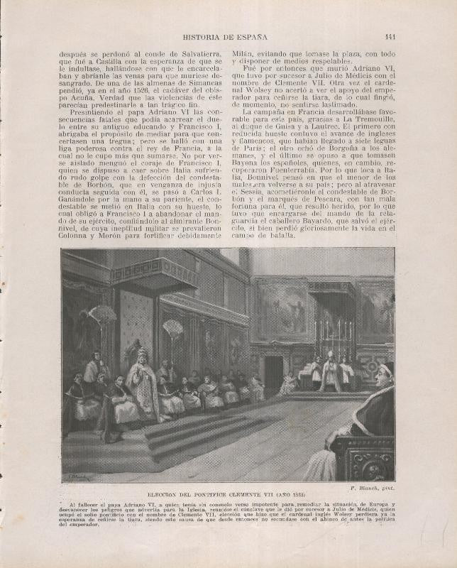 Historia de España lamina 116: Eleccion del Pontifice Clemente VII (1523)