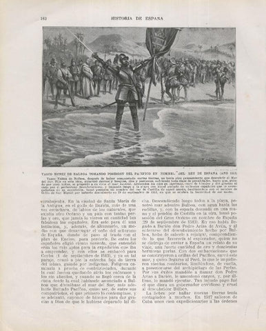 Historia de España lamina 123: Vasco Nuñez de Balboa tomando posesion del pacifico (1513)