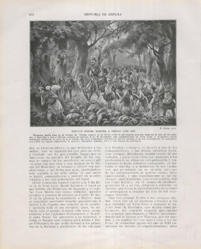 Historia de España lamina 126: Hernan Cortes marcha a mejico (1519)