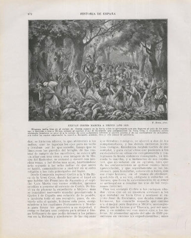 Historia de España lamina 126: Hernan Cortes marcha a mejico (1519)