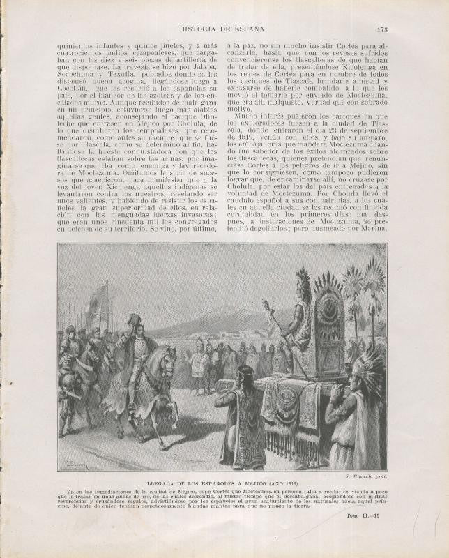 Historia de España lamina 127: Llegada de los españoles a Mejico (1519)