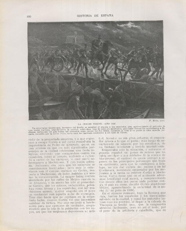 Historia de España lamina 130: Hernan Cortes y la noche triste (1520)
