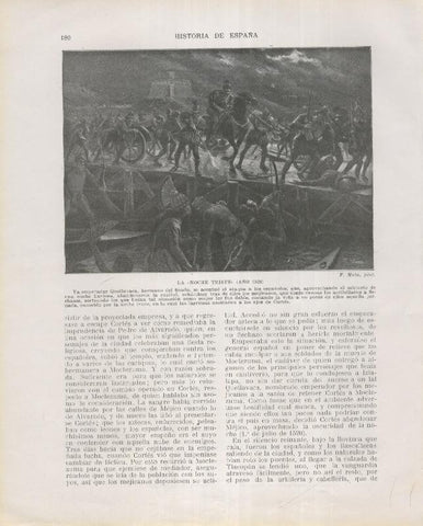 Historia de España lamina 130: Hernan Cortes y la noche triste (1520)