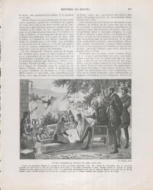 Historia de España lamina 143: Fundacion de Lima por Pizarro (1536)
