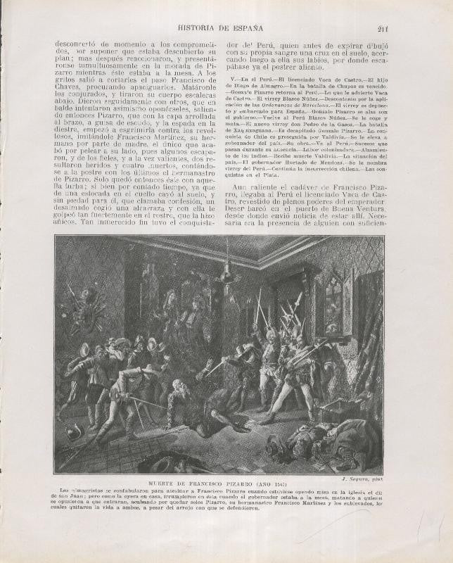 Historia de España lamina 145: Muerte de Francisco Pizarro (1541)