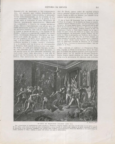 Historia de España lamina 145: Muerte de Francisco Pizarro (1541)