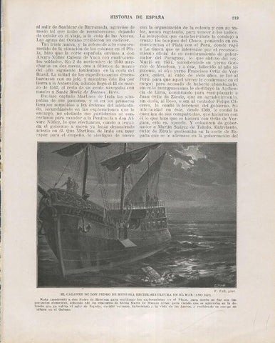 Historia de España lamina 149: Sepultura en el mar de Don Pedro de Mendoza (1537)