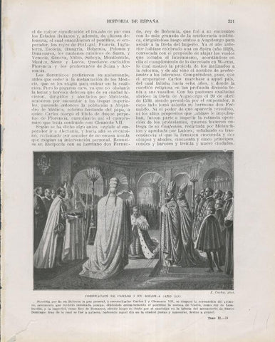 Historia de España lamina 150: Coronacion de Carlos I en Bolonia (1530)