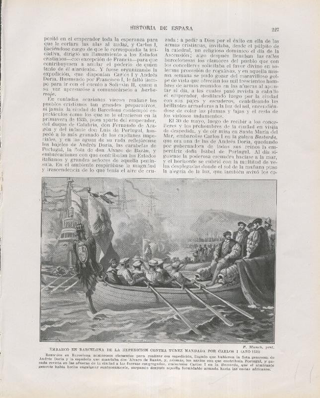 Historia de España lamina 151: Embarco en Barcelona expedicion contra Tunez