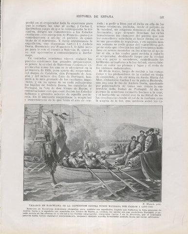 Historia de España lamina 151: Embarco en Barcelona expedicion contra Tunez