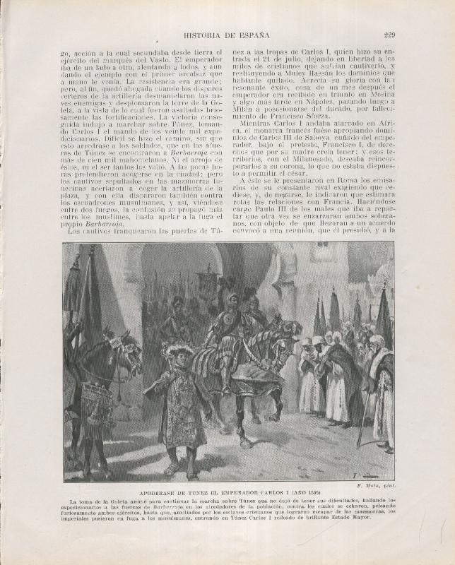 Historia de España lamina 153: Carlos I se apodera de Tunez (1535)