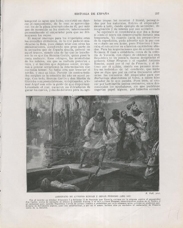 Historia de España lamina 156: Asesinato de Antonio Rincon y Cesar Fregoso (1541)
