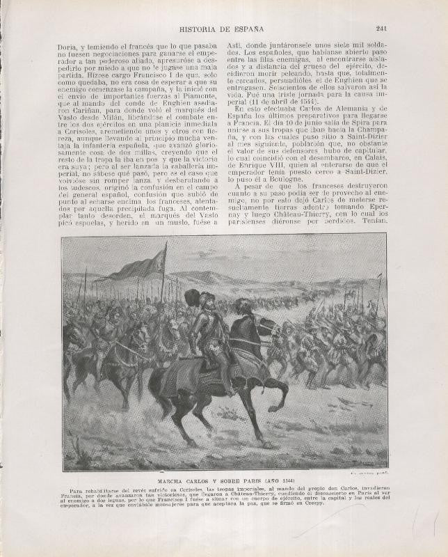 Historia de España lamina 158: Marcha de Carlos V sobre Paris (1544)