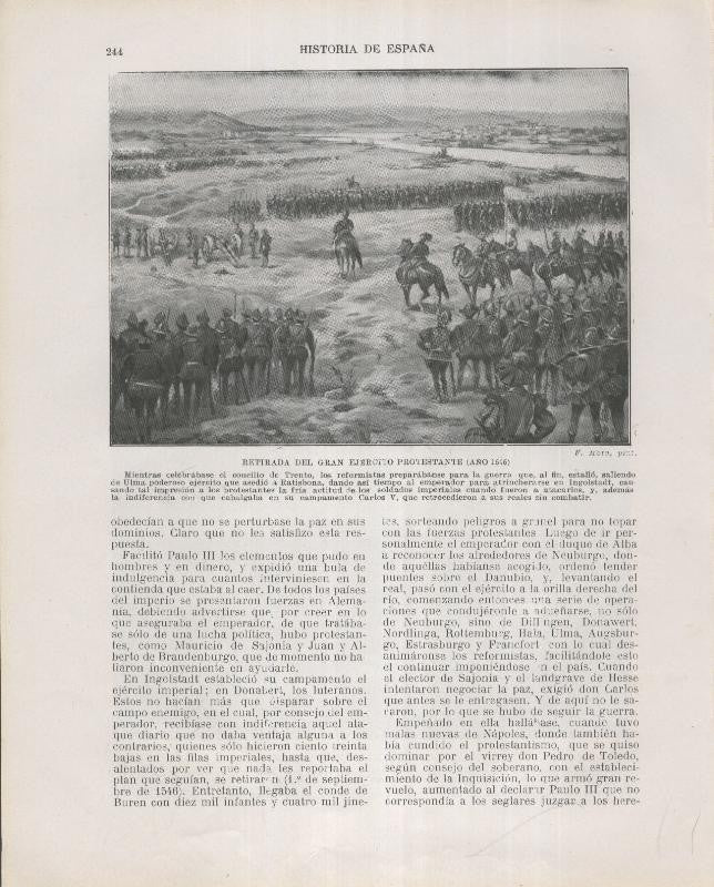 Historia de España lamina 159: Retirada del ejercito protestante (1546)