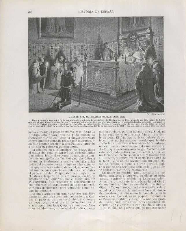 Historia de España lamina 165: Muerte del emperador Carlos (1558)